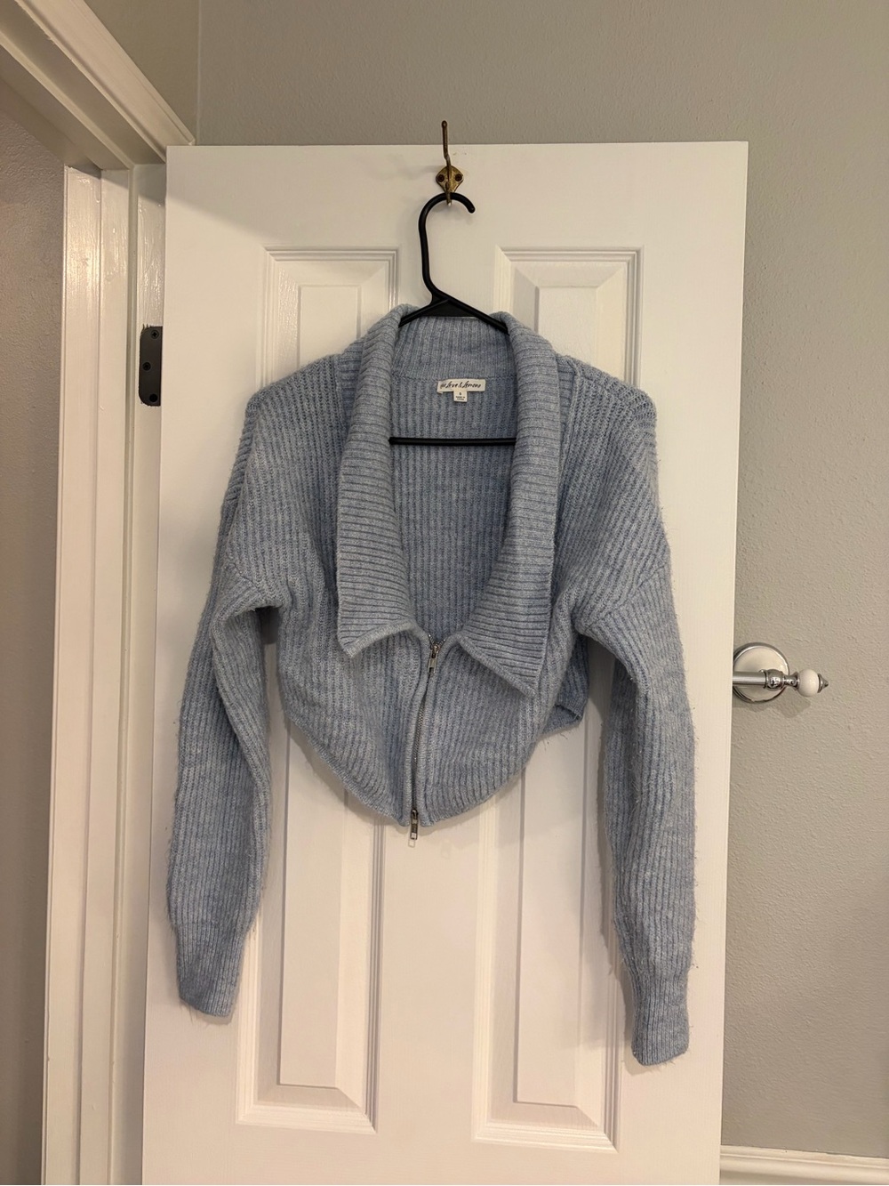 For Love & Lemons Ashley Cropped Full Zip Ribbed Cardigan Blue S
